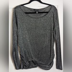 DKNY Jeans Shimmering Metallic Black & Silver Long Sleeve Top, Sz. XL